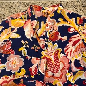 Tory Burch Floral Top navy v-neck half-sleeve